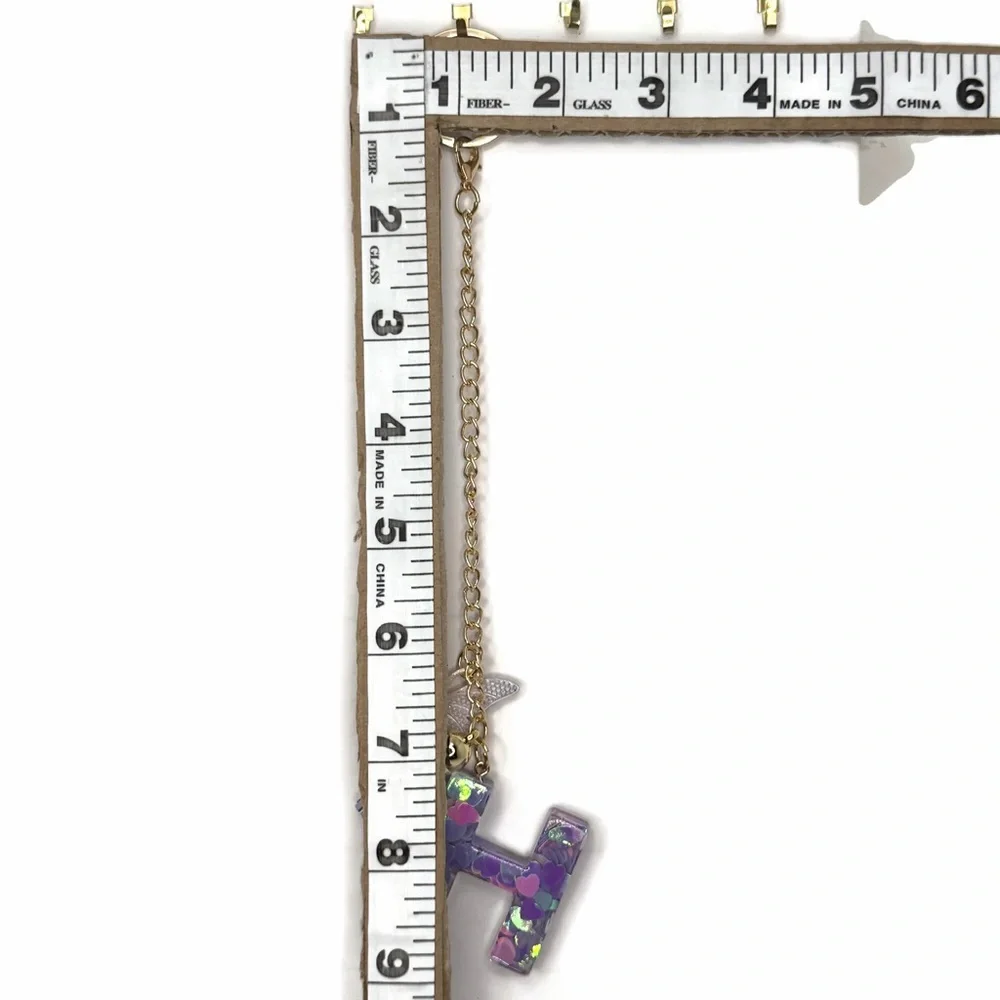 Purple Pink Hearts 'H' Butterfly Tassel Plastic Bag Charm Keychain